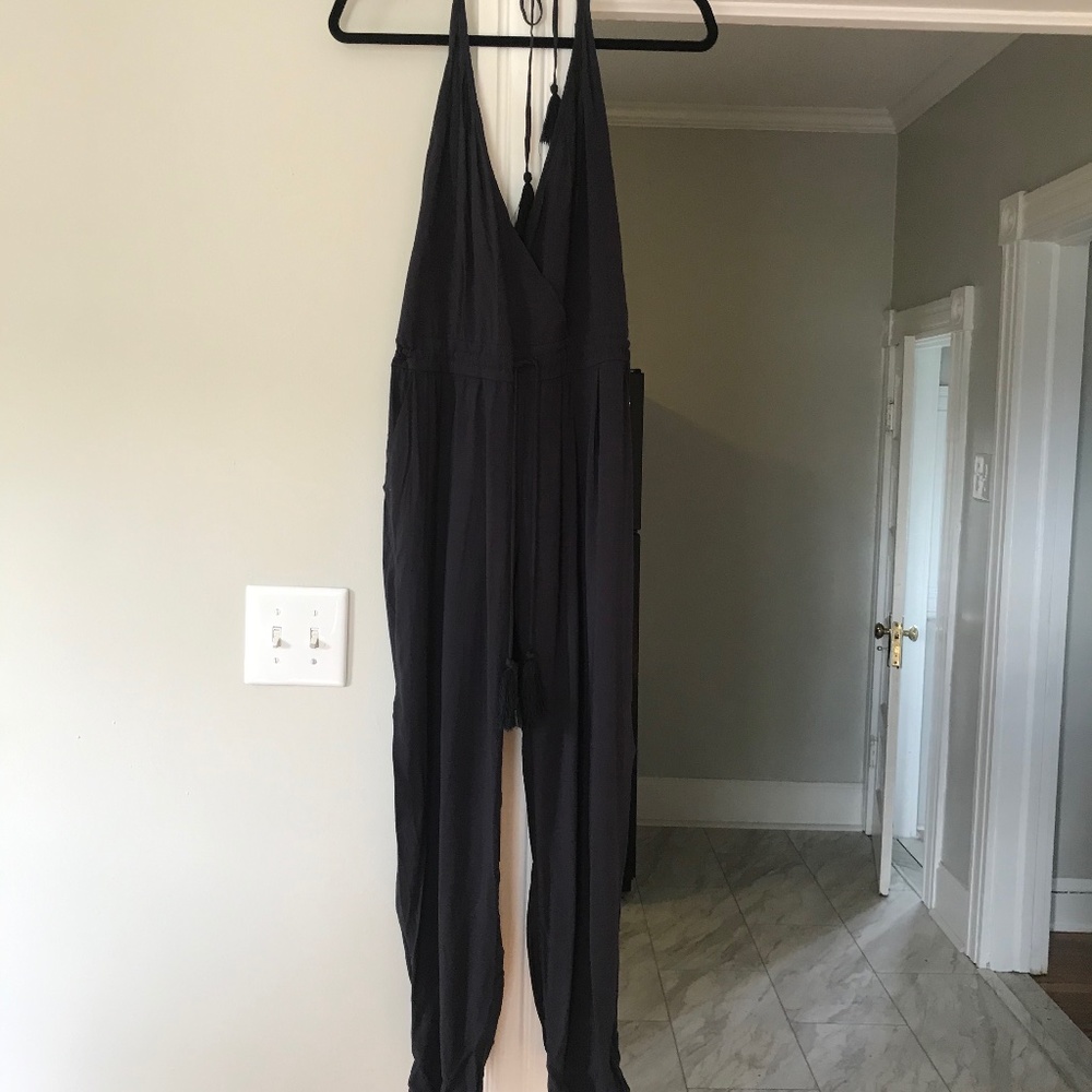 Navy Halter Jumper w/ Leg Slits